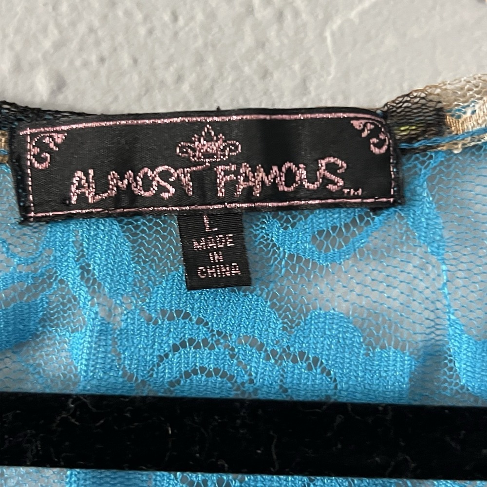 Almost Famous Y2K Sheer Lace Tank Top Large Blue Floral Leopard Print‎ 2000s - Picture 5 of 6